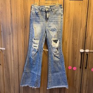 Risen Distressed Flare Jeans - Light Blue Size 13/31
